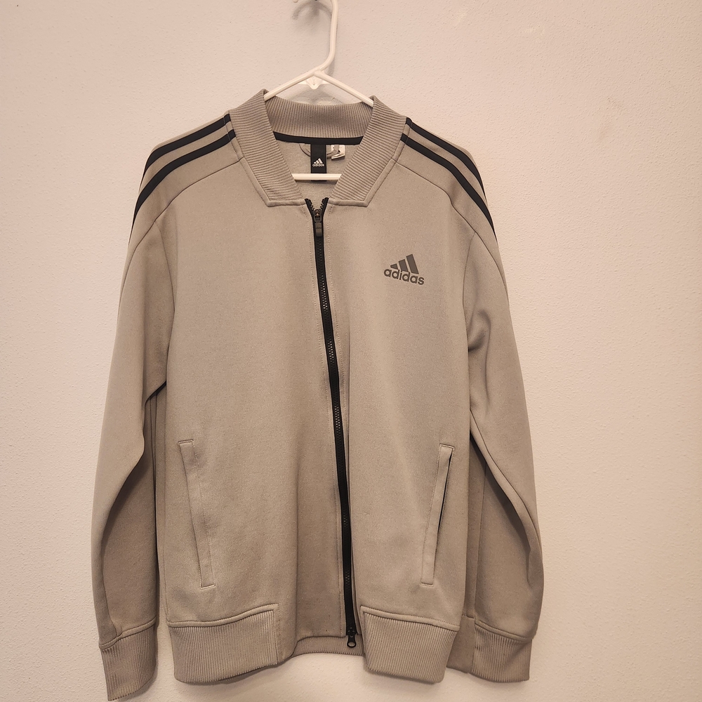 adidas Light Gray Track Jacket with Black Stripes